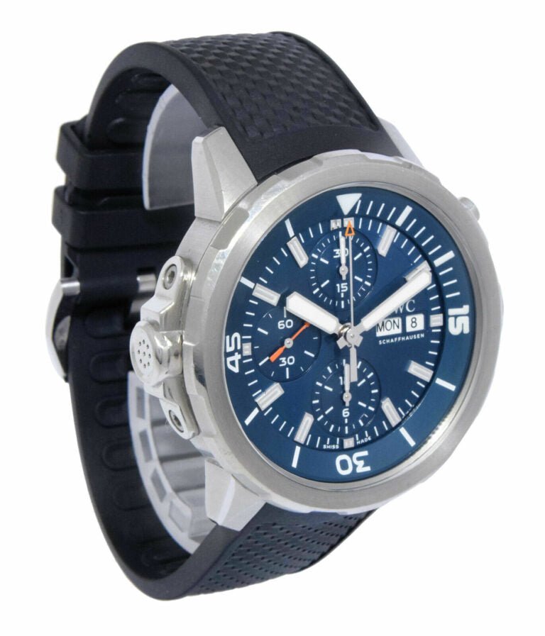 Shop IWC Aquatimer Automatic Chronograph 44mm Blue Dial Black Rubber Strap Watch for Men - IW376805 in USA