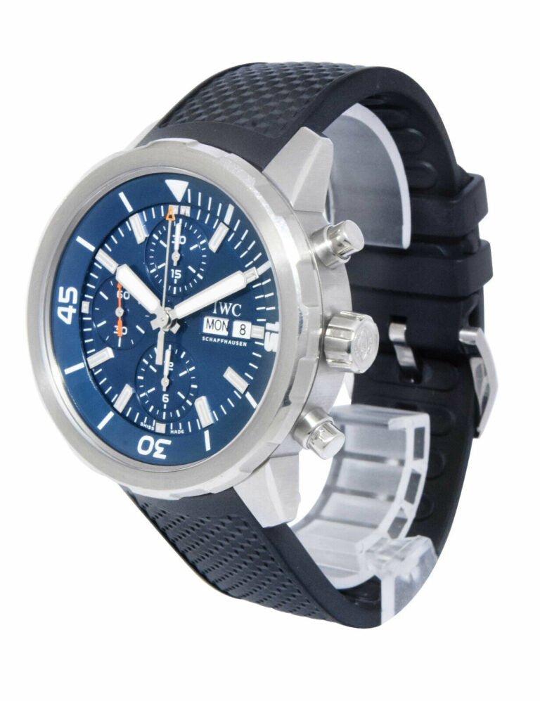 Shop IWC Aquatimer Automatic Chronograph 44mm Blue Dial Black Rubber Strap Watch for Men - IW376805 in USA