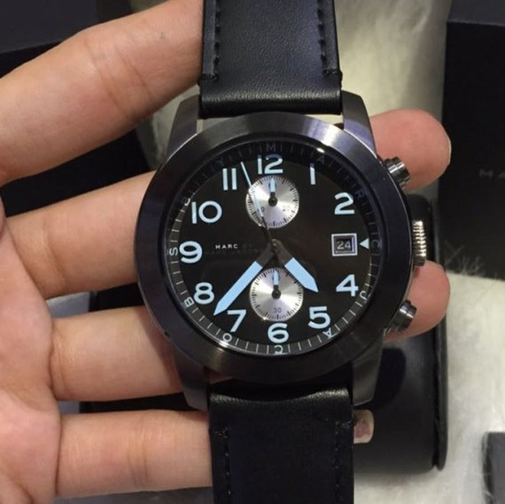 Marc Jacobs Larry Chronograph Black Dial Black Leather Strap Watch for Men - MBM5054 Buy Now By Marc Jacobs