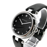 Shop Gucci Diamantissima Diamonds Black Dial Black Leather Strap Watch For Women - YA141403 in USA