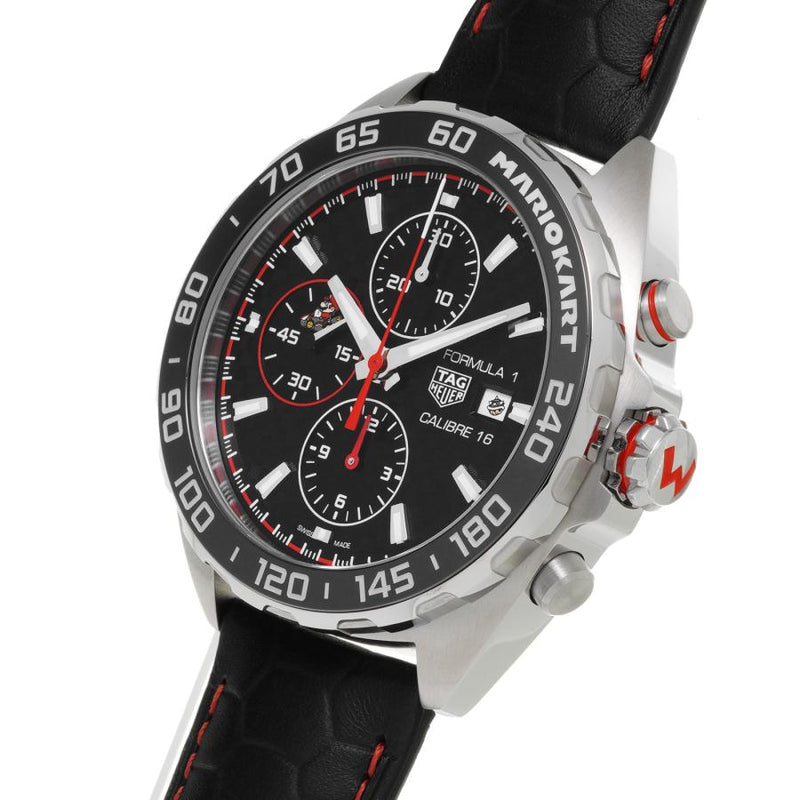 Shop Tag Heuer Formula 1 Mario Kart Chronograph Black Dial Black Leather Strap Watch for Men - CAZ201E.FC6517 in USA