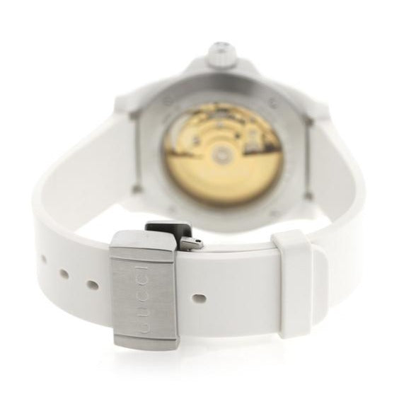 Shop Gucci Dive Automatic Transparent Dial White Rubber Strap Watch For Men - YA136343 in USA