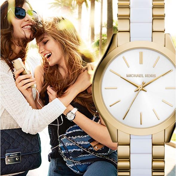 Michael Kors Slim Runway Quartz White Dial Two Tone Steel Strap Watch For Women - MK4295 Buy Now By Michael Kors