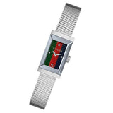 Shop Gucci G Frame Quartz Diamonds Green & Red Mother of Pearl Dial Silver Mesh Bracelet Watch For Women - YA147510 in USA