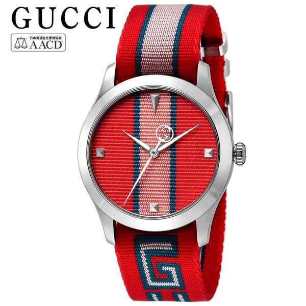 Shop Gucci G Timeless Quartz Red Dial Two Tone NATO Strap Watch For Men - YA1264070 in USA