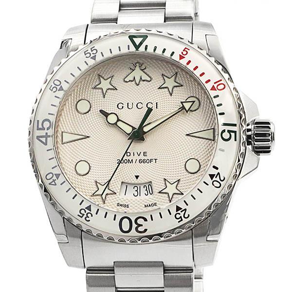 Shop Gucci Dive Quartz White Dial Silver Steel Strap Watch For Men - YA136336 in USA