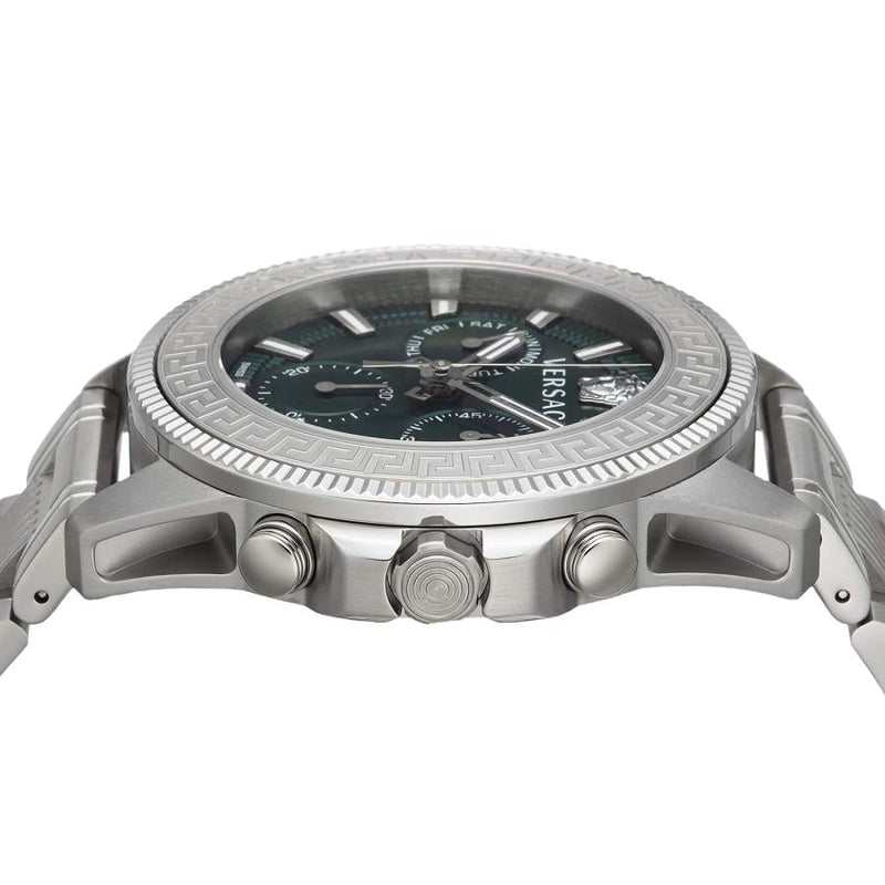 Versace Greca Action Chronograph Quartz Green Dial Silver Steel Strap Watch for Men - VE3J00422 Buy Now By Versace