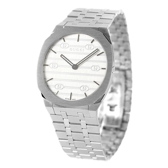 Shop Gucci 25H Quartz Silver Dial Silver Steel Strap Unisex Watch - YA163407 in USA