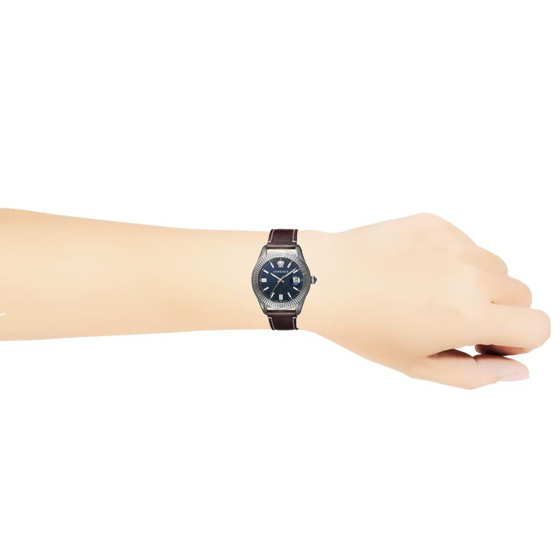 Versace Greca Time Quartz Blue Dial Brown Leather Strap Watch For Men - VE3K00122 Buy Now By Versace