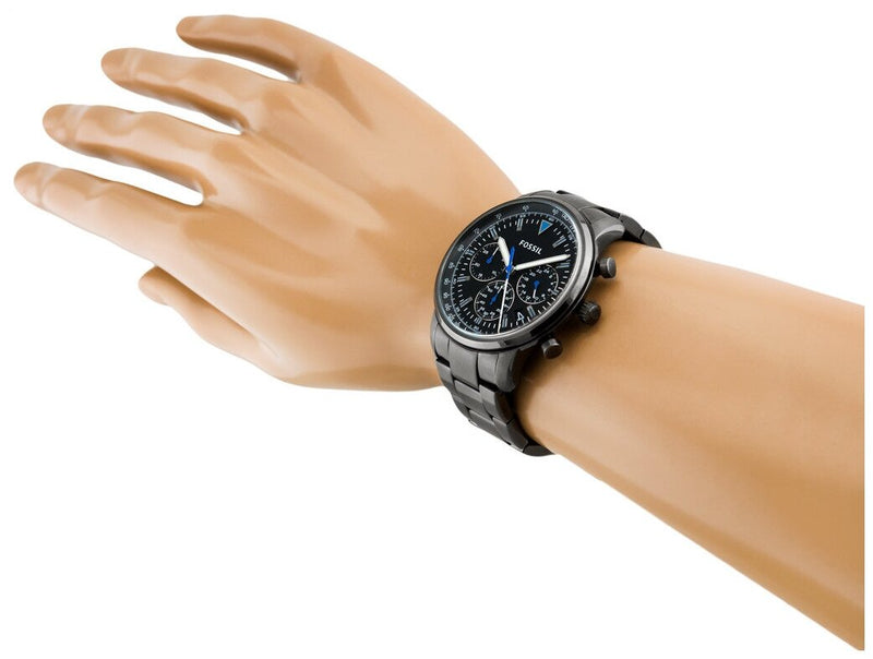 Fossil Goodwin Chrono Analog Black Dial Grey Steel Strap Watch for Men - FS5518 Buy Now By Fossil