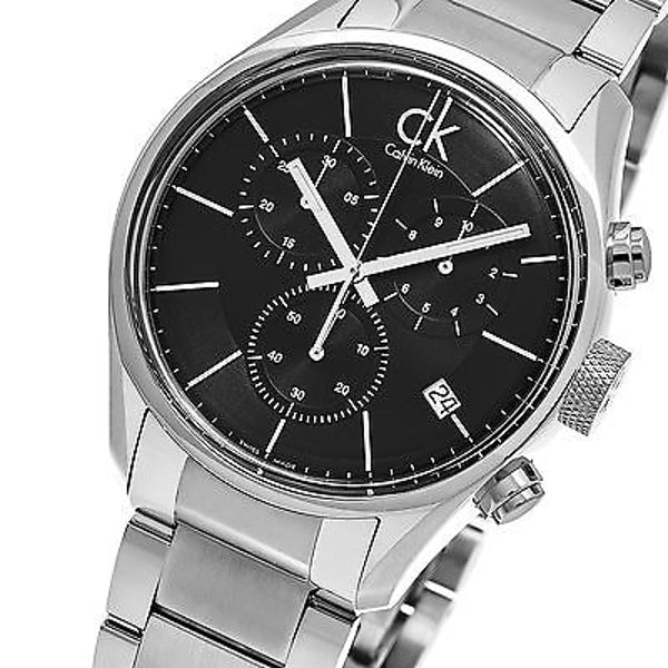 Shop Calvin Klein Masculine Chronograph Black Dial Silver Steel Strap Watch for Men - K2H27104 in USA