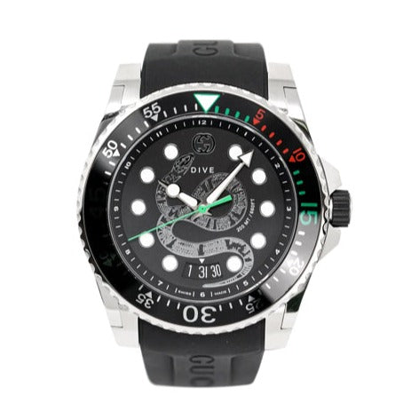 Shop Gucci Dive Quartz Kingsnake Black Dial Black Rubber Strap Watch For Men - YA136217 in USA