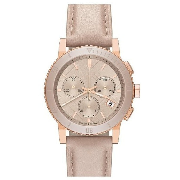 Shop Burberry The City Chronograph Rose Gold Dial Beige Leather Strap Watch For Women - BU9702 in USA