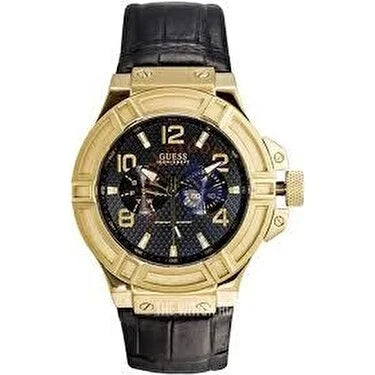 Guess Rigor Analog Black Dial Black Leather Strap Watch For Men - W0040G4 Buy Now By Guess