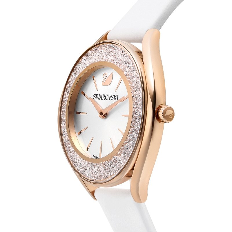 Swarovski Crystalline Aura Silver Dial White Leather Strap Watch for Women - 5519453