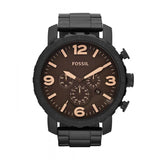 Fossil Nate Chrongraph Ion Plated Black Dial Black Steel Strap Watch for Men - JR1356