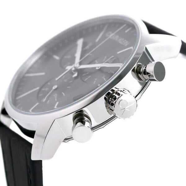 Calvin Klein City Chronograph Black Dial Black Leather Strap Watch for Men - K2G271C3 Buy Now By Calvin Klein