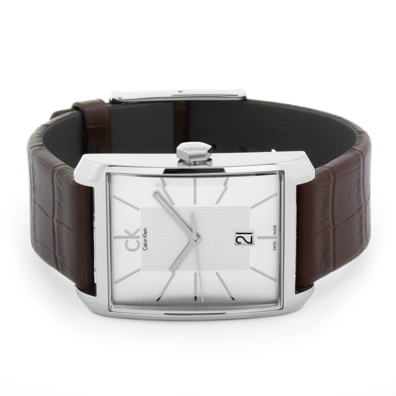Shop Calvin Klein Window Silver Dial Brown Leather Strap Watch for Men - K2M21126 in USA
