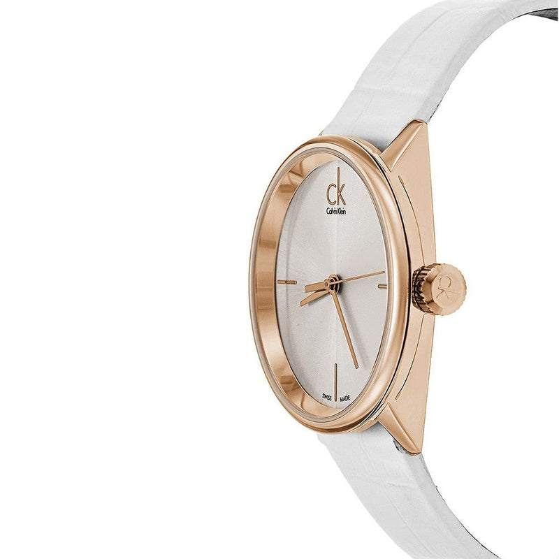 Calvin Klein Accent White Dial White Leather Strap Watch for Women - K2Y2Y6K6 Buy Now By Calvin Klein