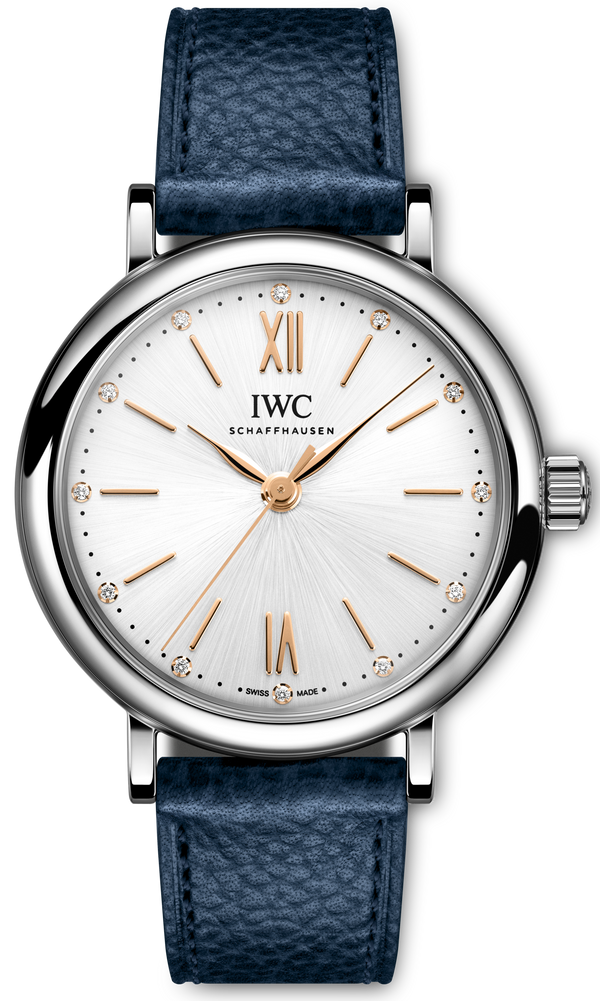 Shop IWC Portofino Automatic Silver Dial Blue Leather Strap Watch for Women - IW357411 in USA