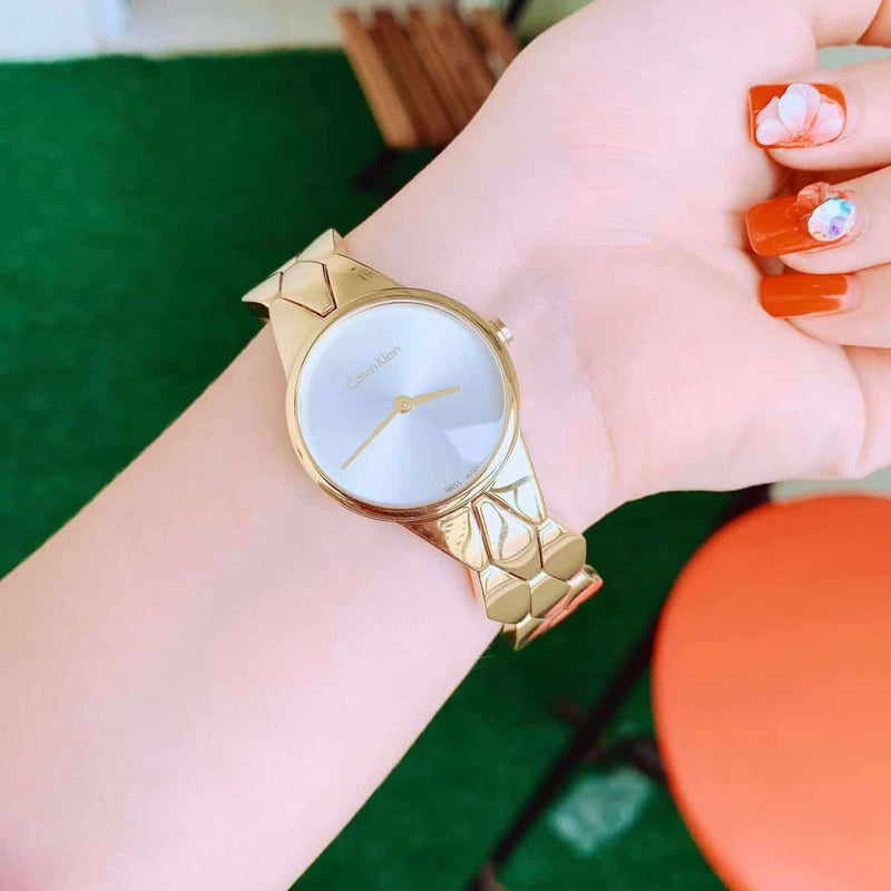 Calvin Klein Snake Silver Dial Yellow Gold Steel Strap Watch For Women - K6E23546 Buy Now By Calvin Klein