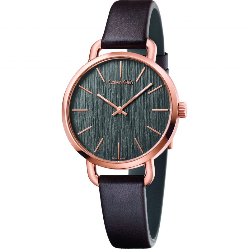 Calvin Klein Even Grey Dial Brown Leather Strap Watch for Women - K7B236G3 Buy Now By Calvin Klein