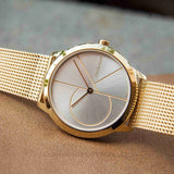 Calvin Klein Minimal Silver Dial Gold Mesh Bracelet Watch for Women - K3M22526 Buy Now By Calvin Klein