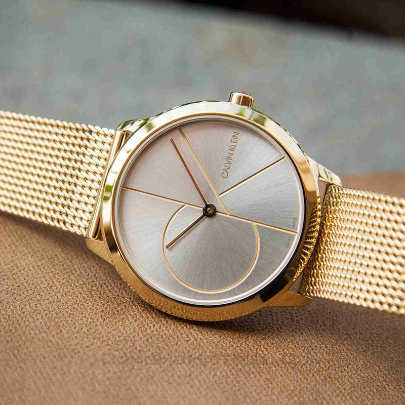 Calvin Klein Minimal Silver Dial Gold Mesh Bracelet Watch for Women - K3M22526 Buy Now By Calvin Klein