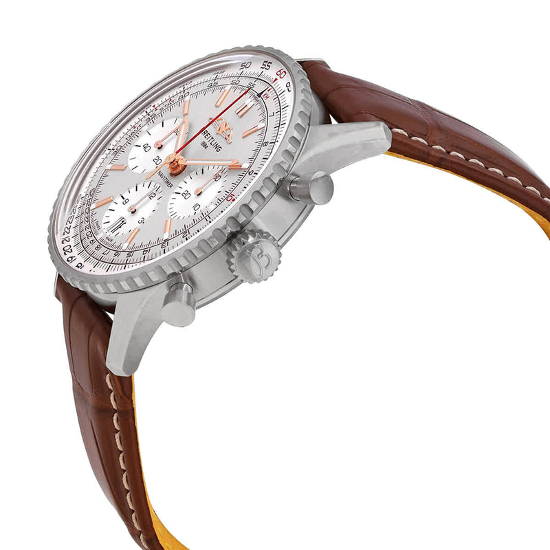 Shop Breitling Navitimer B01 Chronograph 41 White Dial Brown Leather Strap Watch for Men - AB0139211G1P1 in USA