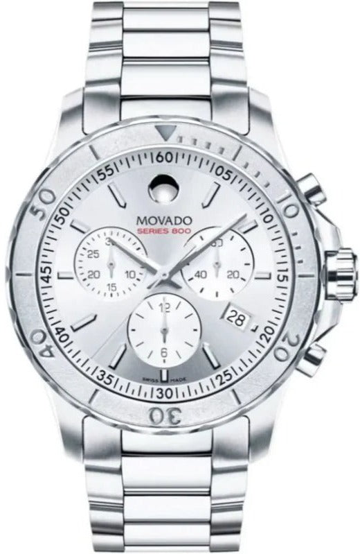 Shop Movado Series 800 Chronograph Silver Dial Silver Steel Strap Watch For Men - 2600111 in USA