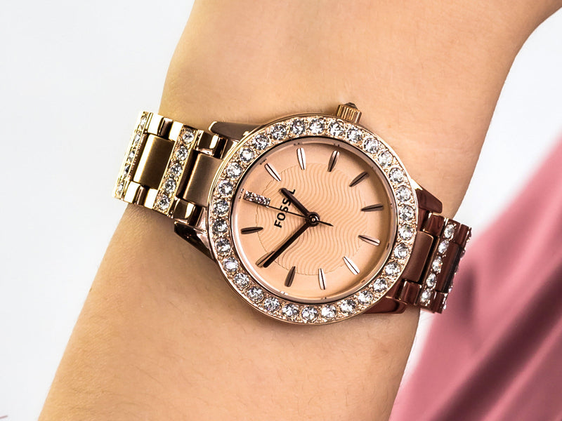 Fossil Jesse Crystal Rose Gold Dial Rose Gold Steel Strap Watch for Women - ES3020 Buy Now By Fossil