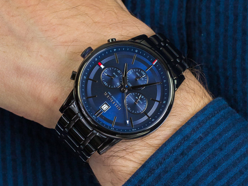 Tommy Hilfiger Kyle Quartz Blue Dial Black Steel Strap Watch for Men - 1791633 Buy Now By Tommy Hilfiger