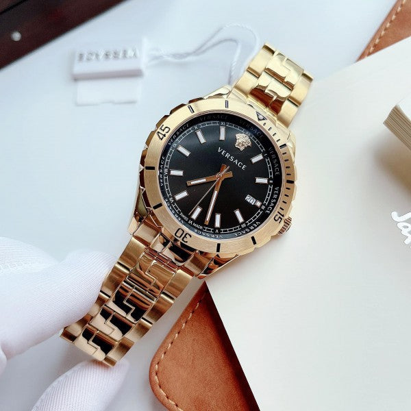 Versace Hellenyium Quartz Black Dial Gold Steel Strap Watch For Men - VE3A00820 Buy Now By Versace