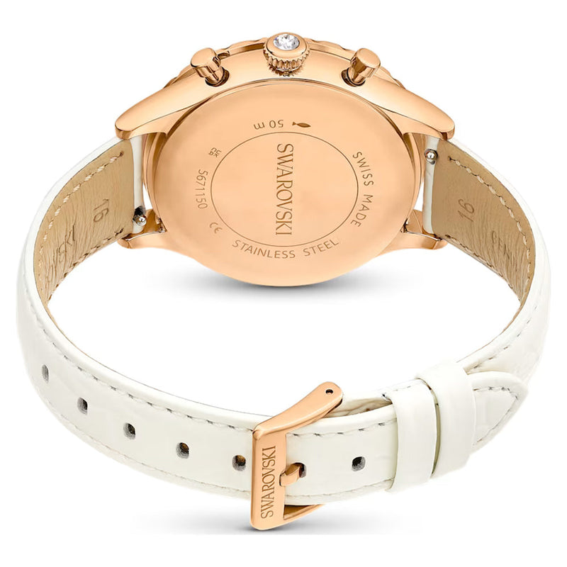 Swarovski Octea Chrono Crystals White Dial White Leather Strap Watch for Women - 5671150 Buy Now By Swarovski