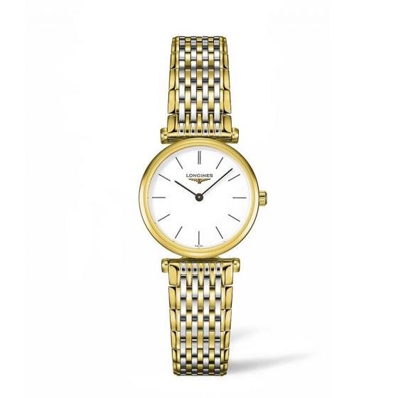 Shop Longines La Grande Classique White Dial Two Tone Mesh Bracelet Watch for Women - L4.209.2.12.7 in USA