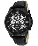 Fossil Grant Automatic Chronograph Black Dial Black Leather Strap Watch for Men - ME3028