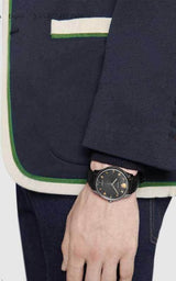 Shop Gucci G Timeless Automatic Blue Dial Black Leather Strap Watch For Men - YA126347 in USA