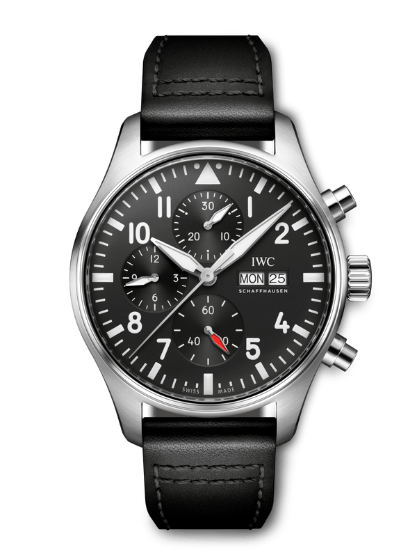 Shop IWC Pilot's Watch Chronograph Black Dial Black Leather Strap Watch for Men - IW377709 in USA