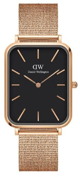 Daniel Wellington Quadro Pressed Melrose Black Dial Gold Mesh Bracelet Watch For Men - DW00100466 Buy Now By Daniel Wellington