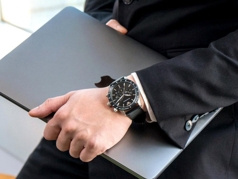 Emporio Armani Mario Chronograph Black Dial Black Leather Strap Watch For Men - AR11243 Buy Now By Emporio Armani