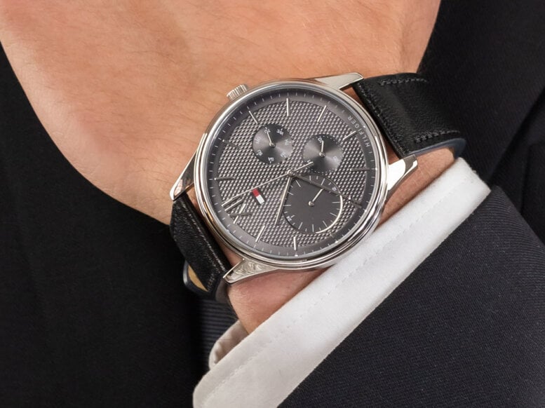 Shop Tommy Hilfiger Damon Multifunction Black Dial Black Leather Strap Watch for Men - 1791417 in USA