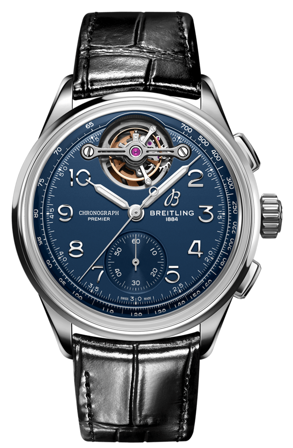 Breitling Premier B21 Chronograph Tourbillion 42 Willy Breitling Blue Dial Black Leather Strap Watch for Men - LB2120171C1P1