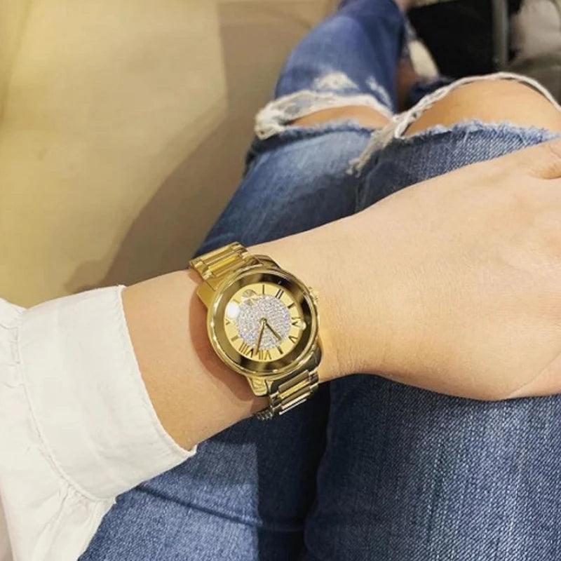 Shop Movado Bold Gold Dial Gold Steel Strap Watch for Women - 3600323 in USA