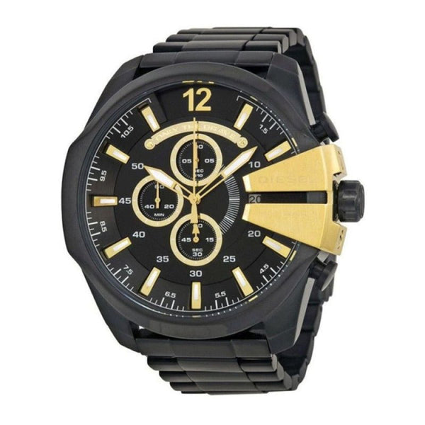 Shop Diesel Mega Chief Chronograph Black Dial Black Steel Strap Watch For Men - DZ4338 in USA