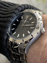 Versace Hellenyium Quartz Black Dial Grey Steel Strap Watch For Men - VE3A00620 Buy Now By Versace