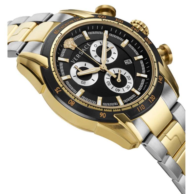 Versace V-Ray Chronograph Black Dial Two Tone Steel Strap Watch For Men - VE2I00421 Buy Now By Versace