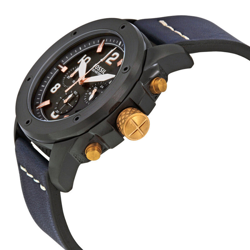 Fossil Modern Machine Chronograph Black Dial Blue Leather Strap Watch for Men - FS5066 Buy Now By Fossil