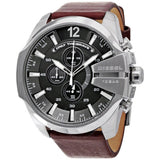 Shop Diesel Mega Chief Black & Silver Round Dial Brown Leather Strap Watch For Men - DZ4290 in USA