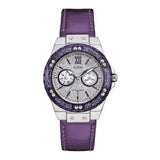 Shop Guess Limelight Quartz Silver Dial Purple Leather Strap Watch For Women - W0775L6 in USA