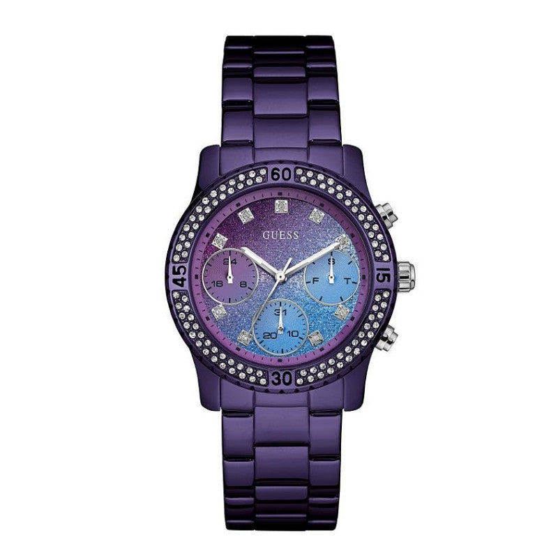 Shop Guess Confetti Diamonds Purple Dial Purple Steel Strap Watch for Women - W0774L4 in USA